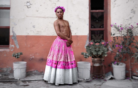 Lukas Avendaño, a muxe contemporary performer from Mexico. In Zapotec cultures a muxe is someone who is assigned one gender at birth, but dresses as or assumes the societal role of the other binary gender, sometimes being referred to as a "third gender."