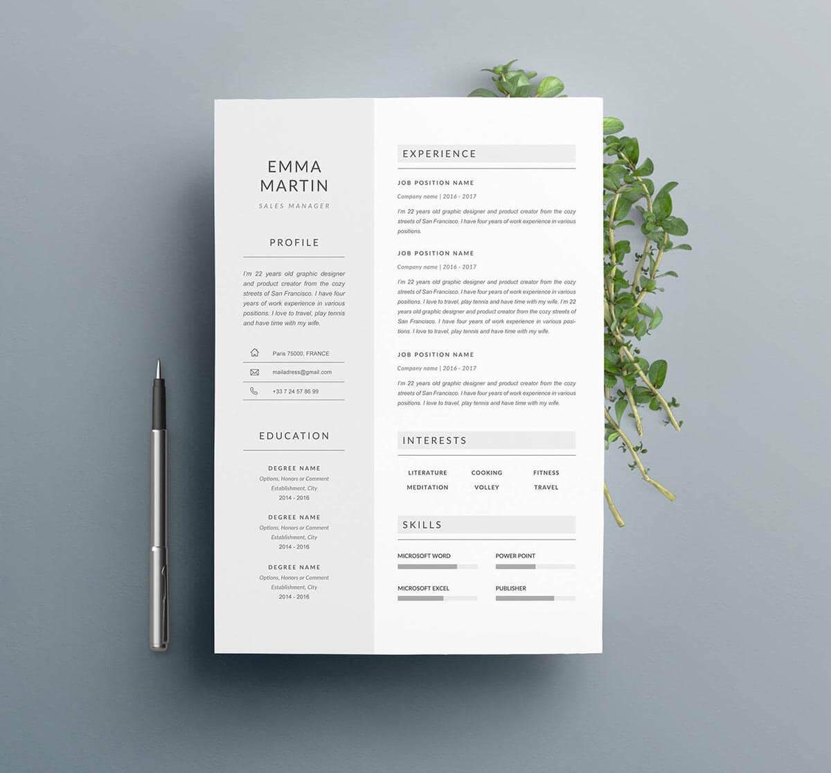 one page professional resume with sidebar