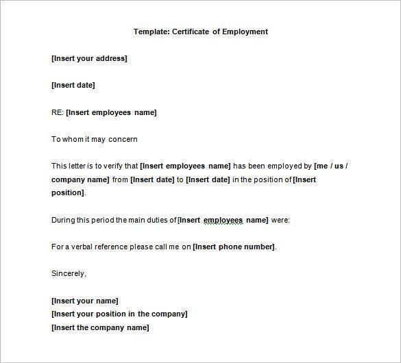 Employment Certificate to Whom it May Concern