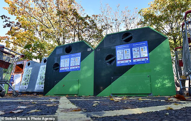 Two of the plastic recycling bins located in Bitterne, one of the ten locations around Southampton. Thousands of tons of plastic which was headed for recycling is now set to be burned in Britain as it was today revealed councils are shutting their recycling banks