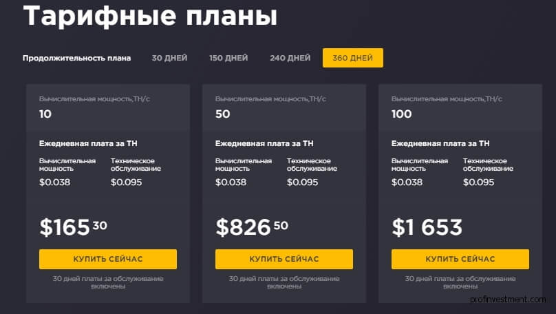 тарифный план на облачный майнинг Bitluck