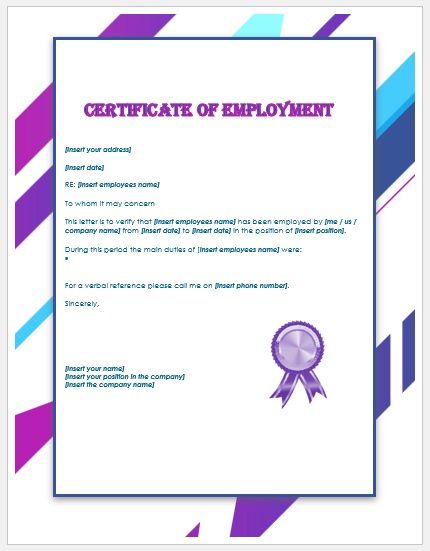 Employment Certificate Template