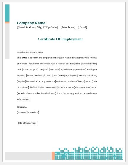 Employment Certificate Template