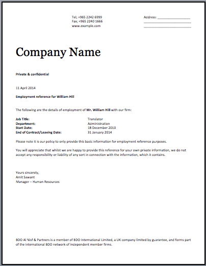 Employment Certificate Template